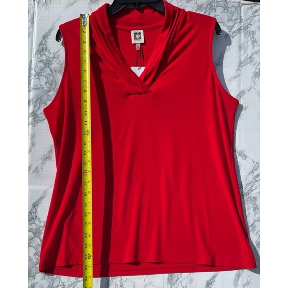 Anne Klein Red Sleeveless V-Neck Womens Top With Draped Collar Sz OX Flaws - Picture 2 of 10